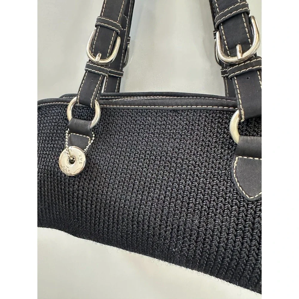 The Sak Black Crochet Shoulder Bag Silver Tone Hardware Woven Handbag Y2K Boho